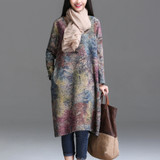 Johnature Women Dress Vintage 2018 Spring New Plus Size Women Clothes Loose Korean Fashion Cotton Robe Print Floral Warm Dress