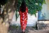 Johnature Floral Flower Pint V-neck Cotton Linen Vintage Dress Three Quarter Sleeve Women Plus Size Loose 2017 New Spring Robe