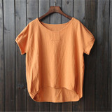 Johnature 2018 Summer New Cotton Loose Solid Color Stitching Loose Short Sleeve T-Shirt Hedging Women T-Shirts Casual