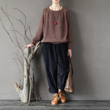 Johnature 2018 Women Warm Sweater Autumn Winter Solid Cotton Loose Knitted Casual O-neck Female Pullovers Sweater