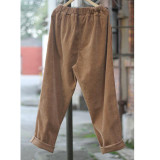Johnature 2017 Women Corduroy Pants Vintage Spring Autumn Casual Thicken Warm Elastic Waist Loose Cotton Pleated Trousers