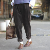 Johnature 2017 Women Corduroy Pants Vintage Spring Autumn Casual Thicken Warm Elastic Waist Loose Cotton Pleated Trousers