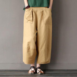Johnature 2017 Wide Leg Women Pants Big Pockets Cotton Linen Ankle-length Casual Loose Trouser