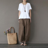 Johnature 2017 Wide Leg Women Pants Big Pockets Cotton Linen Ankle-length Casual Loose Trouser
