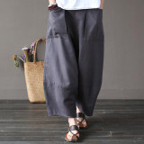 Johnature 2017 Wide Leg Women Pants Big Pockets Cotton Linen Ankle-length Casual Loose Trouser