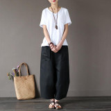 Johnature 2017 Wide Leg Women Pants Big Pockets Cotton Linen Ankle-length Casual Loose Trouser