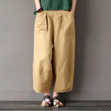 Johnature 2017 Wide Leg Women Pants Big Pockets Cotton Linen Ankle-length Casual Loose Trouser