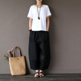 Johnature 2017 Wide Leg Women Pants Big Pockets Cotton Linen Ankle-length Casual Loose Trouser