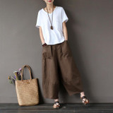 Johnature 2017 Wide Leg Women Pants Big Pockets Cotton Linen Ankle-length Casual Loose Trouser
