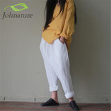 Johnature 2017 Spring Women Solid Harem Pants Loose thickness Vintage Cotton Linen Plus Size Comfortabe Female Pants
