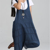 Johnature 2017 New Denim Jumpsuits Pocket Rompers Stripped Loose Women Fashion Casual Denim Overalls Harlan Jumpsuits