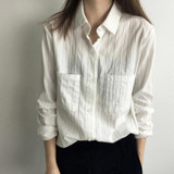 Johnature 2017 Fall Women New Shirts Blouses Long Sleeve Single Breasted Turn Down Collar Poclet Striped Cotton Blouse