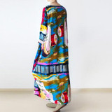 Johnature 2016 New Print Women Maxi Dress Cotton Linen Long Sleeve Robe O-Neck Loose Plus Size Long Autumn Clothing Dress