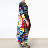 Johnature 2016 New Print Women Maxi Dress Cotton Linen Long Sleeve Robe O-Neck Loose Plus Size Long Autumn Clothing Dress