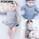 Infant Baby Girls Clothes Tutu Skirt Bodysuit Long Sleeve Soft Comfy Newborn Unisex Baby Gray Dress Jumpsuit Playsuit Outfits