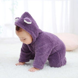 Infant Baby Boys Girls Winter Warm Coral Fleece Hooded Footies Jumpsuit Clothes