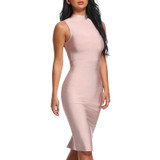 INDRESSME Midi Women Bandage Party Summer Dress Fashion Turtleneck Sleeveless Bodycon Dress Vestidos Wholesale 2018
