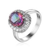 3ct Natural Mystic Fire Rainbow Topaz Engagement Wedding Ring Women Solid Genuine 925 Sterling Silver 2015 New Fine Jewelry Hot