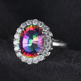 3ct Natural Mystic Fire Rainbow Topaz Engagement Wedding Ring Women Solid Genuine 925 Sterling Silver 2015 New Fine Jewelry Hot