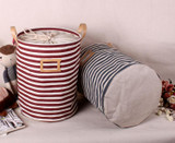 35x45cm Stripe Large Laundry Bag With Cover Cotton Washing Laundry Basket Dirty Clothing Bags Toy Storage Bag UIE640