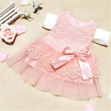 Baby Kids Girls Lace Bowknot Flower Dress Princess Dress Formal Party Tutu Dress Children Clothes 5 Colors