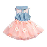 Baby Kids Girl's Princess Denim Sleeveless Tops Tulle Tutu Mini Dress