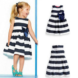 Baby Kid Girls Sleeveless One Piece Dress Blue Striped Bowknot Tutu Summer vestido