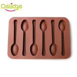 Delidge 1 pc 6 Holes Spoon Shape Chocolate Molds Silicone DIY Cake Decoration Molds Jelly Ice Baking Mould Spoon Cake Moulds