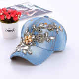 Delicate 2017 New Women Diamond Flower Baseball Cap Summer Style Lady Jeans Hats Fashion hip-hop cap Hot Selling wholesale