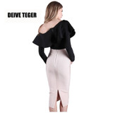 DEIVE TEGER 75cm Length 2017 Spring bandage pencil skirts women's High Waist solid nude Skirts saias TS999