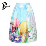 DayLook Summer Style Floral Print Vintage Pleated Skater Midi Skirt Fashion 2016 High Waist Ball Gown Women Skirt Elegant Saia