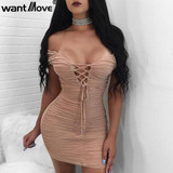 Wantmove women sexy double lined scrunch lace up dress 2018 summer club party back zipper women sheath mini dresses XD941