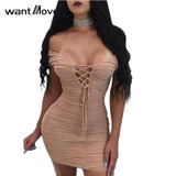 Wantmove women sexy double lined scrunch lace up dress 2018 summer club party back zipper women sheath mini dresses XD941