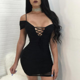 Wantmove women sexy double lined scrunch lace up dress 2018 summer club party back zipper women sheath mini dresses XD941