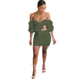 Wantmove women 2018 summer fashion off the shoulder 2 pieces mini dress puff sleeve tie-up sexy club wear dress for women JZ038