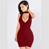 Wantmove ribbed sexy women 2018 autumn dress black sleeveless mock deep V neck fashion bodycon mini dresses for women XD678