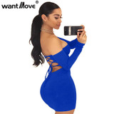 Wantmove 2018 summer dress sexy back lace up off the shoulder mini dress women bodycon club dresses fashion vestidos XD951