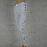 WannaThis 2017 New Designed Side Lace Up Jeans Skinny Women Pencil Denim Pants Sexy Hollow Out Sequined Fashion Girl Streetwear