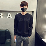 WANG Letter Printed Fleece Hoodie Men Round Collar Long Sleeve Youth Pullovers 2017 Long Sleeve Spring Autumn Sweatshirts Tops