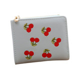Wallet Women Fashion Cherry Embroidery Short Wallet Coin Purse Card Holders Handbag Mini Short Wallet PU Leather Lady Money Bag