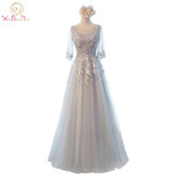 Walk Beside You Pink Prom Dresses Long Gray vestido de fiesta largos de gala vestido formatura longo Lace Long Evening Dresses
