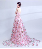 Walk Beside You Pink Flowers Prom Dresses 2017 Long Strapless Sweetheart vestido de formatura longo Evening Gown Party Halloween