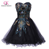 2017 Designer Short Black White Peacock Cocktail Dresses Mini Ball Gown knee length Homecoming Party Dresses Coctail dress 4975