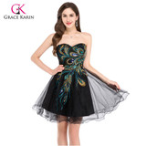2017 Designer Short Black White Peacock Cocktail Dresses Mini Ball Gown knee length Homecoming Party Dresses Coctail dress 4975