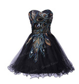 2017 Designer Short Black White Peacock Cocktail Dresses Mini Ball Gown knee length Homecoming Party Dresses Coctail dress 4975