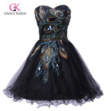 2017 Designer Short Black White Peacock Cocktail Dresses Mini Ball Gown knee length Homecoming Party Dresses Coctail dress 4975