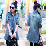 2017 Denim Trench Coat For Women Casual Female Jean Windbreaker Spring Autumn Long Coats Girls Outwear Top Outerwear YL372
