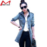 2017 Denim Trench Coat For Women Casual Female Jean Windbreaker Spring Autumn Long Coats Girls Outwear Top Outerwear YL372