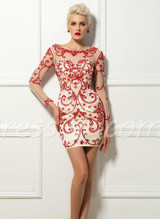 2017 Delicated Short Cocktail Dresses Sexy Sheath Red Fine Beadings Scoop Long Sleeves Vestidos De Cocktail Wedding Party Dress