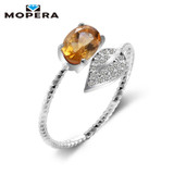 Lovely Leaf Natural Gemstone Citrine Rings For Women 925 Sterling Silver Wedding Engagement Jewelry Adjustable Fine Jewelry
